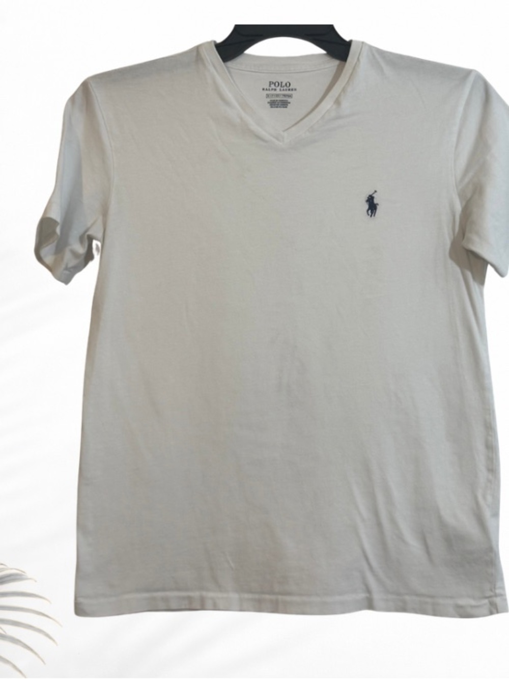 Polo Ralph Lauren White V Neck T Shirt Navy Pony Logo Men’s Small